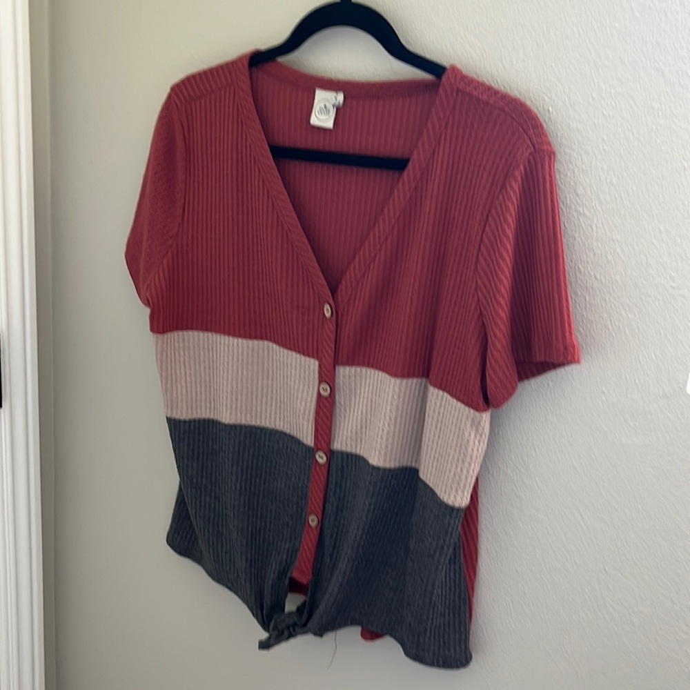 Paper Crane V-neck Block Shirt with tie (Size L)